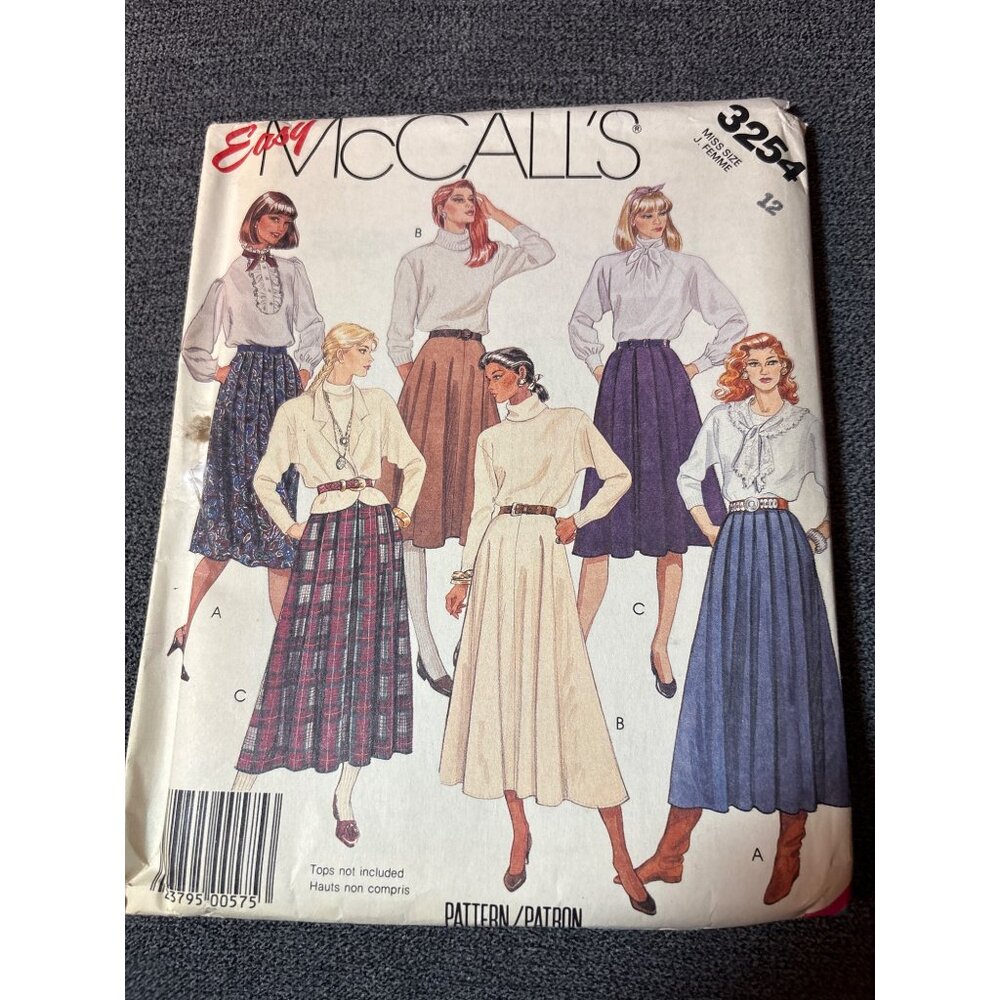 Vintage 1987 McCalls 3254 Sewing Pattern Size 12 Skirt & Top Uncut